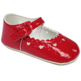 Baby Girls Red Patent Heart Pram Shoes